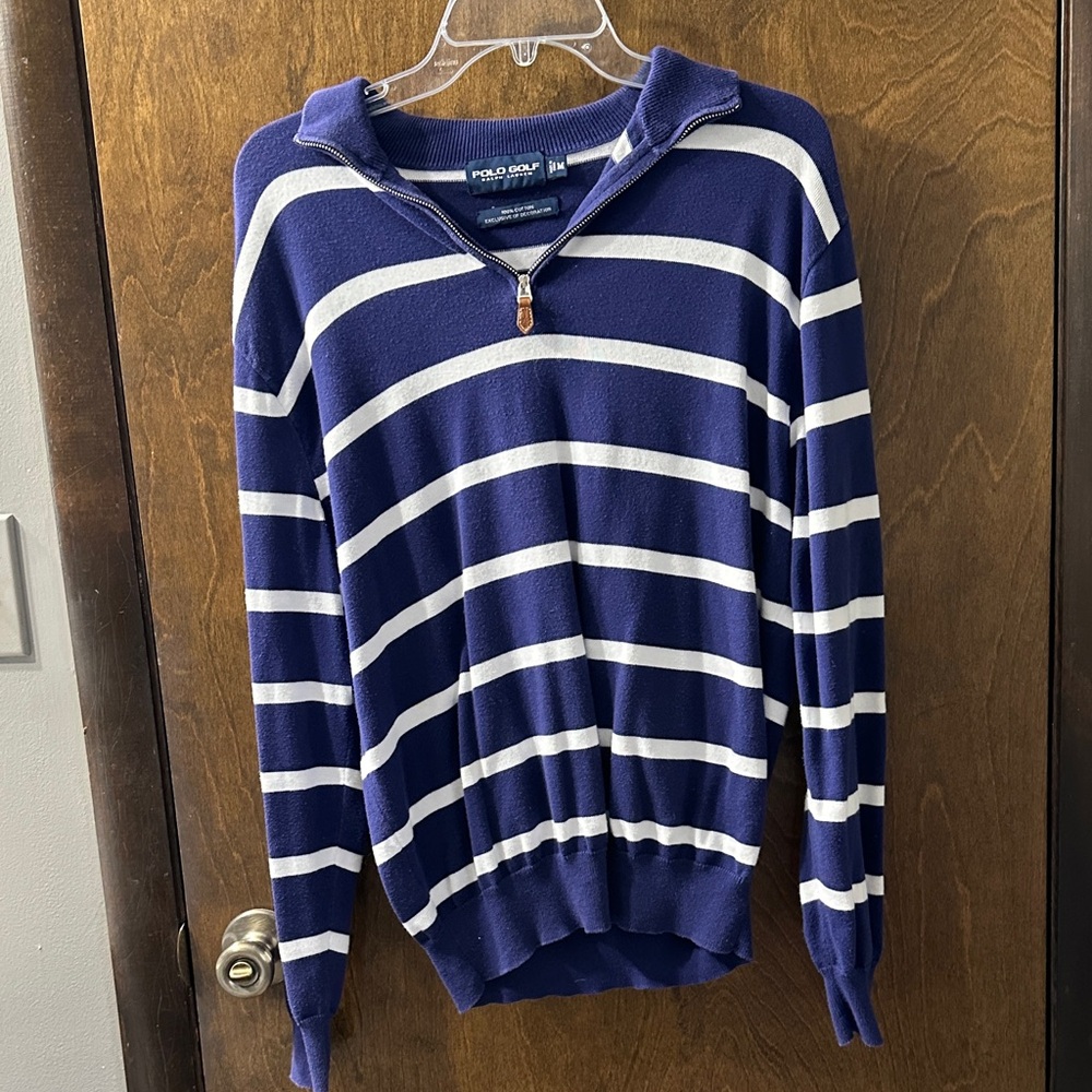 Polo by Ralph Lauren Blue and White Zip Up Sweater